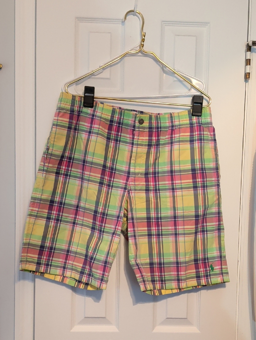 Ralph Lauren Plaid Cotton Swim Shorts - Yellow, Pink & Green Sz XL